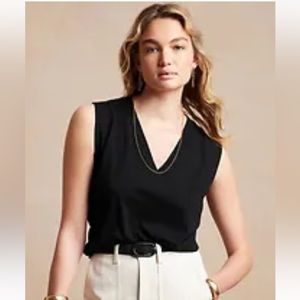 Banana Republic Factory soft cotton V-neck T-shirt in black, size L, NWT